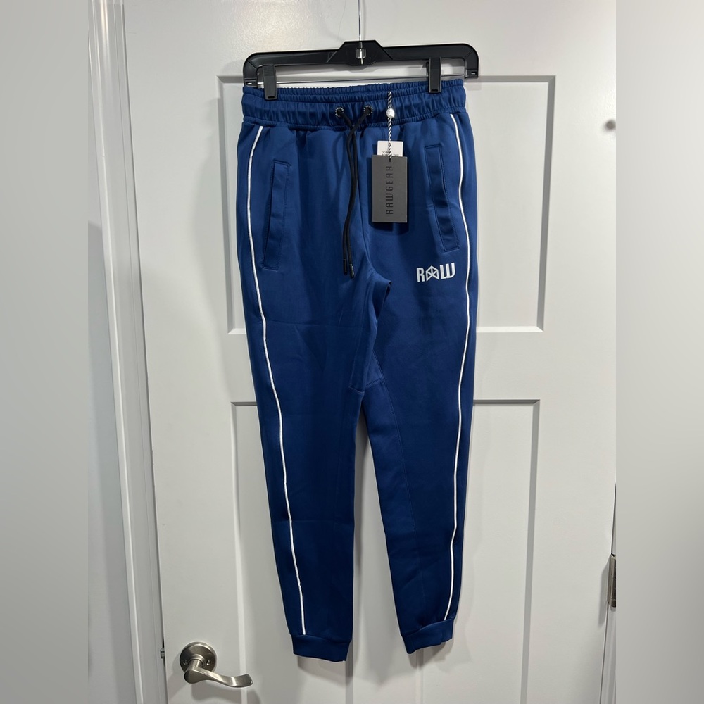 RAW Men's Blue Joggers with White Accents